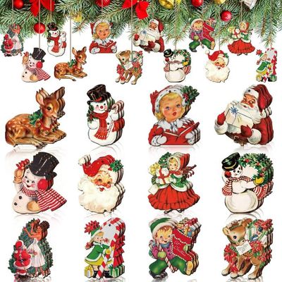 36 Décorations De Noël En Bois – Boules Plates Rouges 6,5 Cm, Suspendues, Motifs Festifs, Avec Corde De Jute