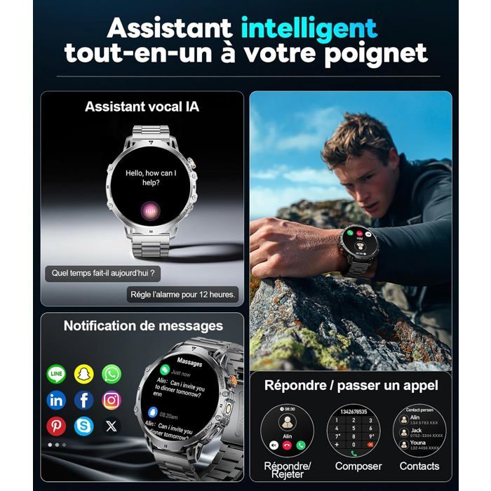 Montre Connectée Militaire 2025 - 5ATM, 1000mAh, Appels Bluetooth, 113 Sports, Pour Android/iOS - 3