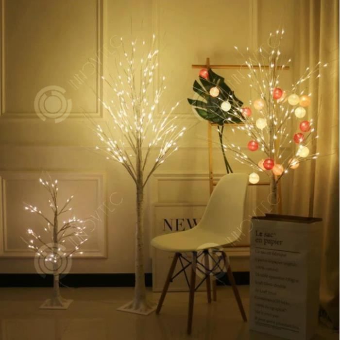 Lumière D'Arbre De Noël 60cm - 24 LEDs Blanc Chaud - Branches Réglables - USB/Piles - Déco Fête