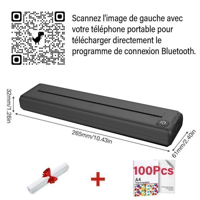 Imprimante Portable Thermique A4 Bluetooth Avec Papier - Compatible IOS Android Pour Bureau, Voyage Et Étude