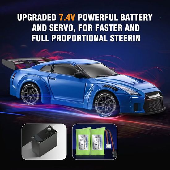 Voiture RC Drift ACAMMZAR 1:24 Avec Gyro, 4WD, 25 Km/h – 2 Batteries, LED – Pour Adulte/enfant (gris)