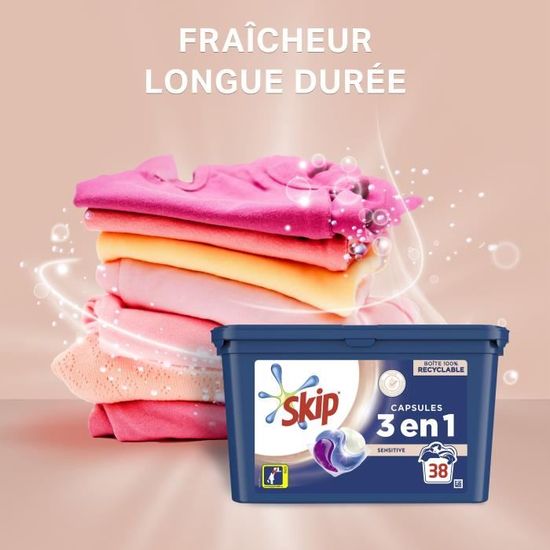 Lot De 3x38 Lavages Skip Lessive Capsules 3en1 Sensitive Pour Peaux Sensibles Et Bebes 114 Lavages Cdiscount Au Quotidien