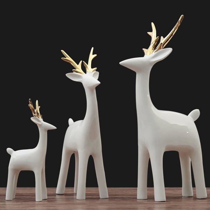 YARNOW 2 Statues Cerfs En Résine - Décoration Noël Renne Minimaliste Pour Cheminée
