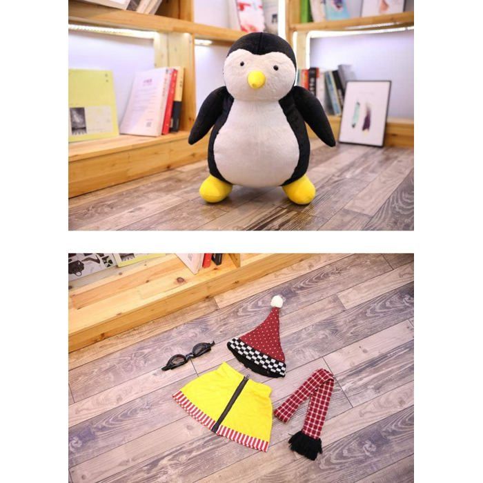 Hugsy Friends Peluche Pingouin – 27 Cm Avec Bonnet, écharpe Et Lunettes Amovibles