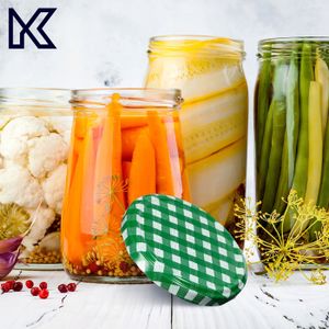 QUARKZMAN Couvercles de Mise en Conserve, 8 Ensembles - Couvercles et Bagues en Fer-Blanc pour Bocaux Mason à Ouverture Large avec Date, Étanches et Adaptés à la Conservation (Or