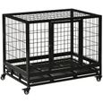 Cage pour chien animaux cage de transport sur roulettes 2 portes noir-0