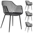 IDIMEX Lot de 4 chaises LUCIA pour salle à manger ou cuisine au design retro avec accoudoirs, coque en plastique noir et 4 pieds métal