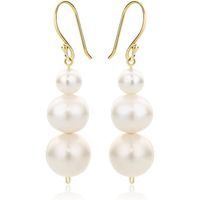 Orovi Bijoux pour Femmes Boucles d'oreilles traversantes en or jaune 14 carats avec perles d'eau douce rondes blanches 7,5 mm