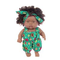 Poupée Noire Bébé de 20cm Poupée Africaine Black Girl Baby Lifelike Simulation Toy avec Vert Bleu Green Figure Combinaison Pour Enfa