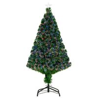 Sapin de Noël artificiel lumineux fibre optique multicolore + support pied Ø 60 x 120H cm 130 branches étoile sommet brillante vert