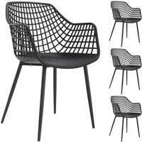 Lot de 4 chaises - IDIMEX - LUCIA - Design retro - Accoudoirs - Noir et métal
