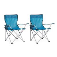 Mondeer Lot de 2 Chaise de Camping Pliable avec Porte-Gobelet, Portable, Extérieure pour Plage,  Voyage, Pêche, Barbecue,  Bleu