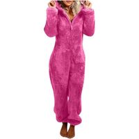 PYJAMA - CHEMISE DE NUIT 2023 Pyjama Adulte Femme Hiver Chaud Zippée à Capuche Oreilles de Chat Peluche Noël Rouge feu