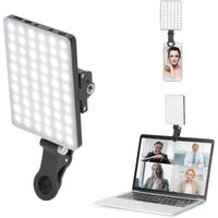 Lumière de vidéoconférence rechargeable à 60 LED haute puissance avec clip avant et arrière, 3 modes d'éclairage ajustés pour selfie