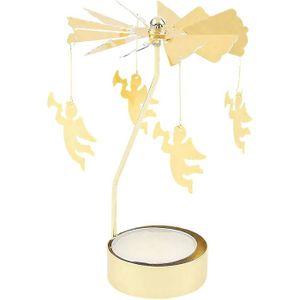 Bougeoir Carrousel Tournant Avec Ange/licorne - Doré, 8x13 Cm, Pour Bougie, Décoration Noël Et Fêtes