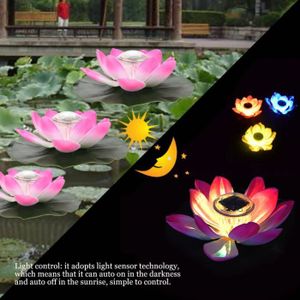 NAttnJf Lampe flottante pour piscine solaire avec étang de jardin Lotus Flower libellule LED Red