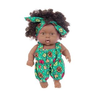 POUPÉE Poupée Noire Bébé de 20cm Poupée Africaine Black Girl Baby Lifelike Simulation Toy avec Vert Bleu Green Figure Combinaison Pour Enfa