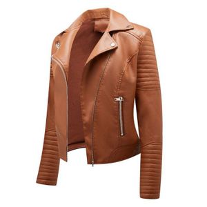 Veste simili cuir femme marron 48 Cdiscount