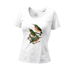 T-SHIRT T-shirt Femme Col V Todier Oiseaux Planches Biologie Faune Illustration Ancienne