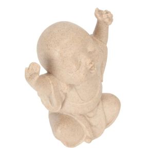 STATUE - STATUETTE   Ornement de statue de bébé moine en grès - QIILU - Blanc - 16x13x7.7cm - Résine et grès