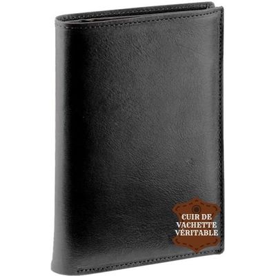 Portefeuille Homme En Cuir Véritable Noir - Fermeture Zip, Protection RFID, 8 Compartiments Cartes - Format Compact 12,2x10,2 Cm