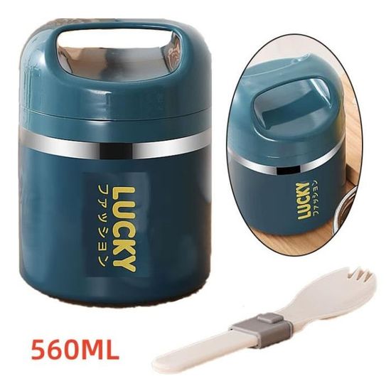 Gamelle Isotherme 1200 Ml En Acier Inox - Conservation Chaud/froid 12h, 2 Compartiments + Cuillère Pliante - école/bureau - 11