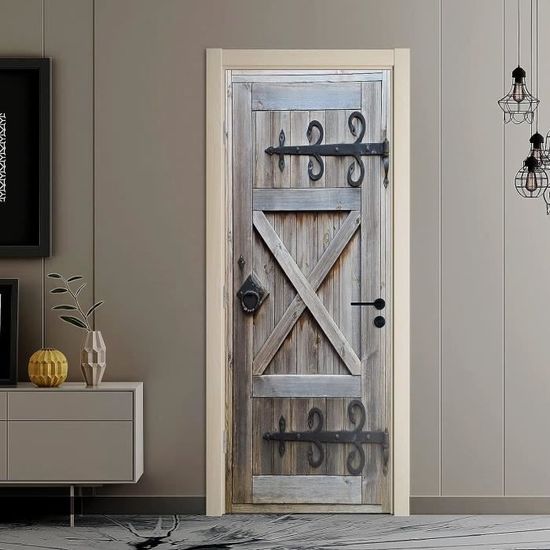 Sticker Porte Effet Bois 3D – Dimensions 77x200 Cm (en 2 Parties) – PVC Auto-adhésif, Amovible – Décoration Murale Style Rustique Ou Moderne – Pour Porte Lisse - 6