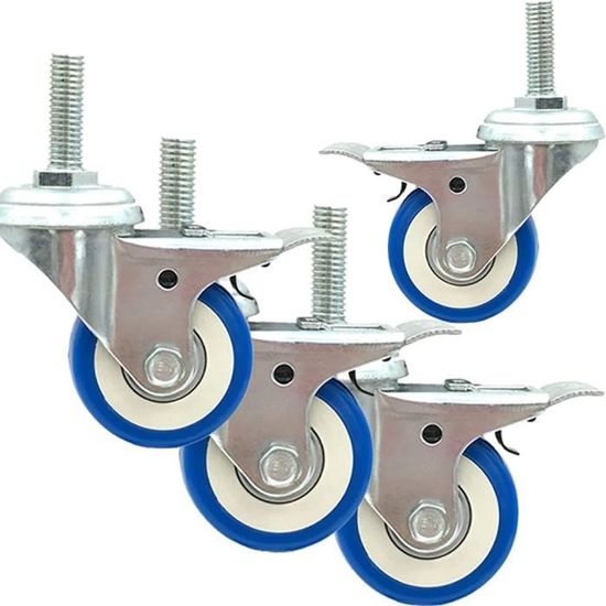 MroMax Lot De 4 Roulettes Pivotantes Polyuréthane M12 - Diamètre 50mm, Charge 60kg