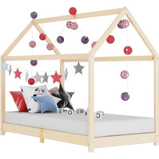 Cadre de lit d'enfant Very® - Lit cabane enfant - Lit maison Moderne - Bois de pin massif 80x160 cm