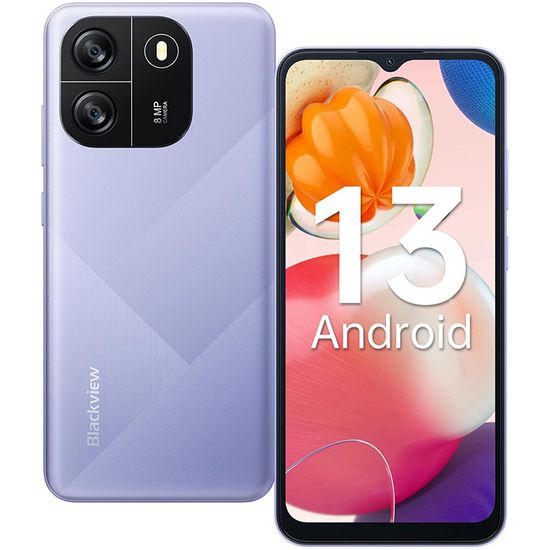 Téléphone Portable Débloqué Blackview WAVE 6C Android 13 4Go+32Go 6.517" HD+ 8MP+5MP 5100mAh Face ID,4G Dual SIM - Violet