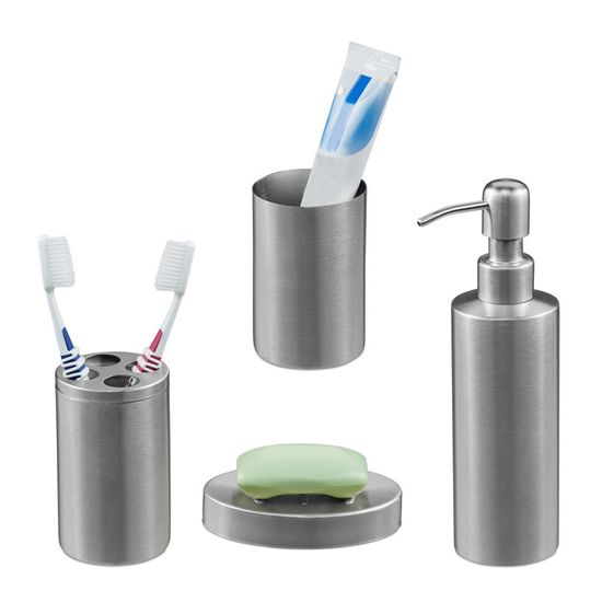 Pack Relaxdays - 4 Accessoires Salle De Bain En Inox Argenté Brillant