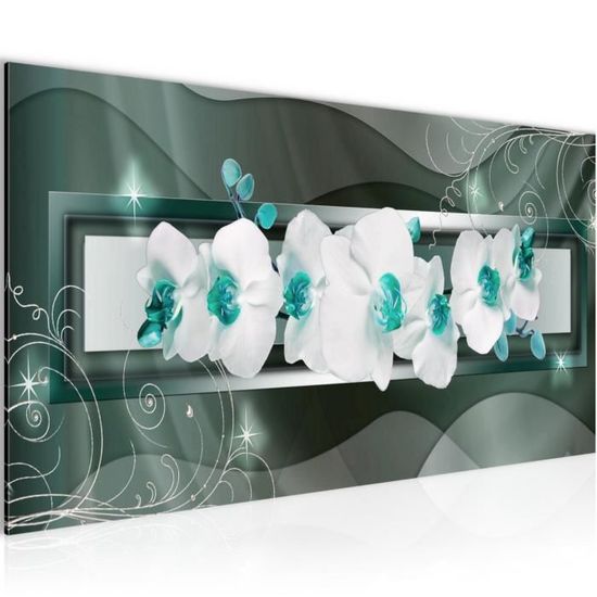 Tableau Sur Toile Visario 120x40 Cm - Motif Fleurs Bleues - Prêt à Accrocher