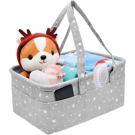 Panier Rangement Bébé Pliable - Organisateur Couches Et Lingettes - Gris - 33x22cm