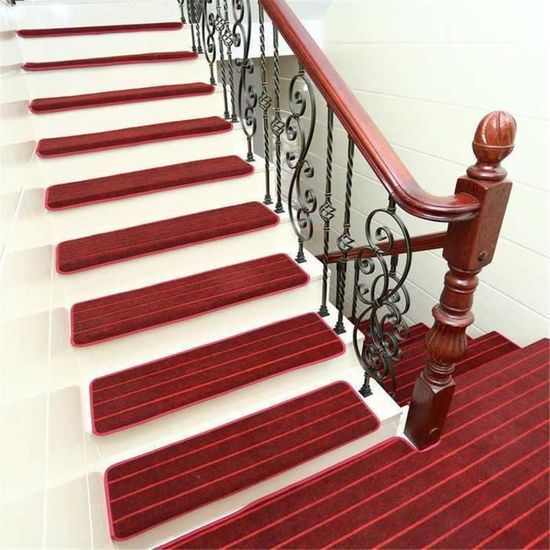 65x24CM Tapis d'Escalier Marchette Escalier Tapis Antidérapants de Tapis de Bande de Roulement Décoration de Maison Textile rouge