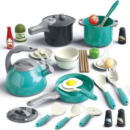 Tigerhu Cuisine Enfant 25 Pièces – Tablier, Chapeau, Ustensiles Acier Inox Et Légumes Bois, Jeu Éducatif Dès 3 Ans