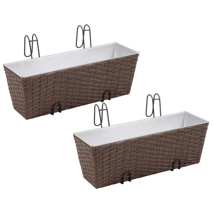 Lot de 2 Bacs Pot de Fleurs Trapèze pour Balcon en Rotin Marron 50 cm HB41087 -LUS
