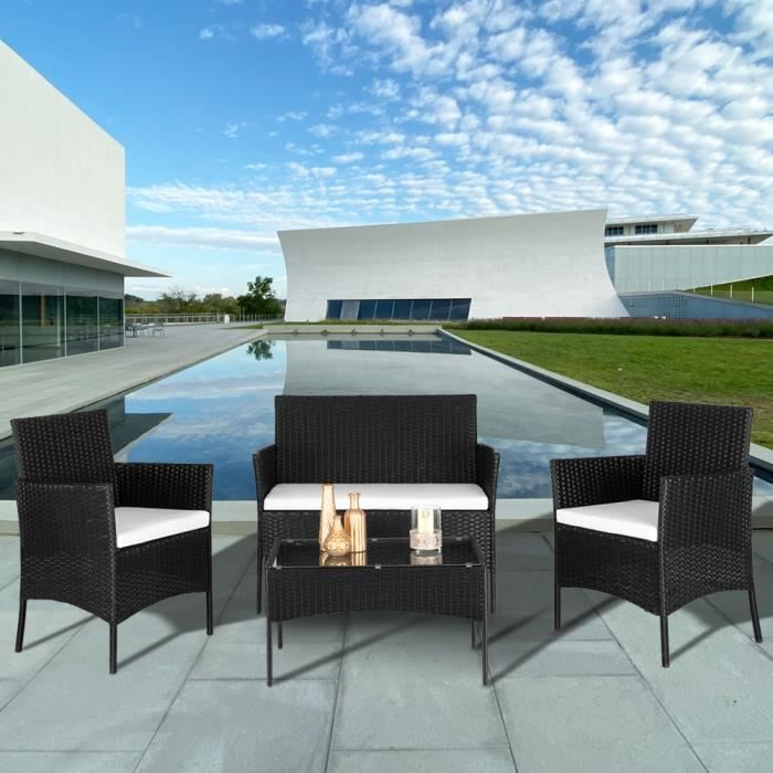 Salon de Jardin Table 1 Canapé 2 Places, 2 Fauteuils en Résine Tressée Rotin pour Jardin, Balcon (Marron)