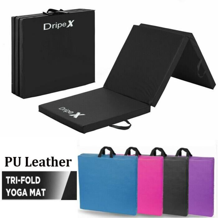 Tapis de Gymnastique Pliable 180 x 60 x 5 cm Bleu Matelas de Fitness Portable Natte de Gym pour, Yoga, Sport