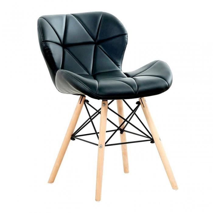 CECILIA EIFFEL - Chaise design en Simili Cuir Noire - Inspiration Scandinave - Salle à Manger, Salon, Bureau ou Cuisine