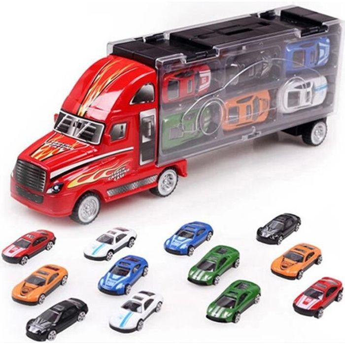 Jouets camion et voitures transporteur porte conteneur 12 voitures d’alliage cadeaux portables