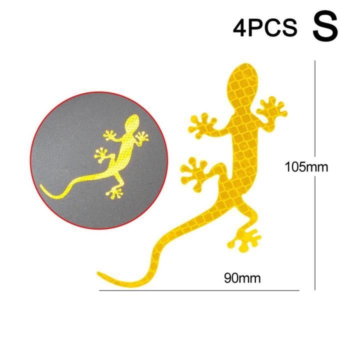 Accessoire vélo,Bandes réfléchissantes de voiture Gecko forme avertissement bande réflecteur autocollant - Type yellow S 4pcs #C