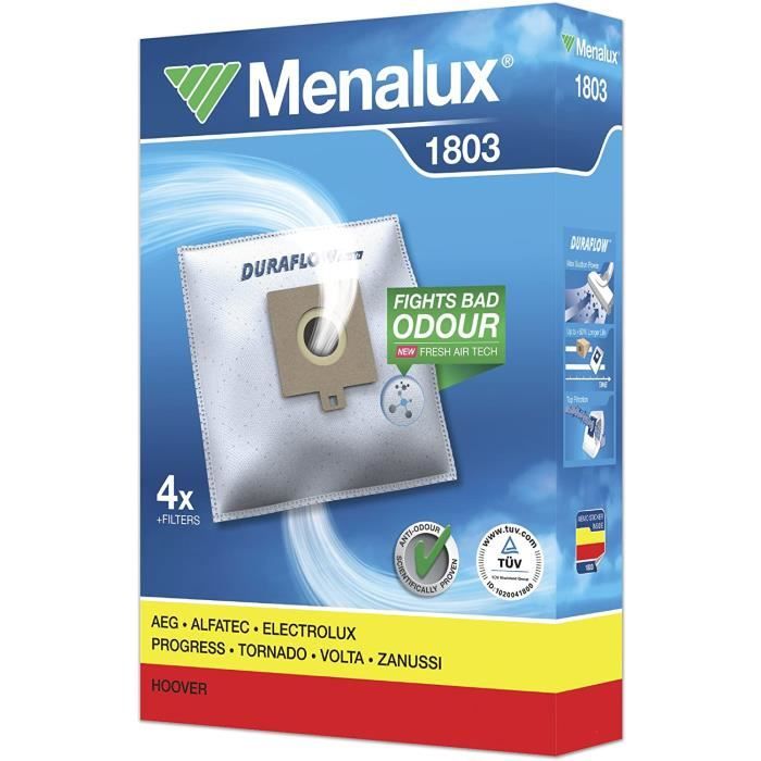 Menalux 1803 4 Sacs Aspirateur Compatible pour Hoover Progress Freespace 1 Filtre Moteur 1 Micro Filtre419