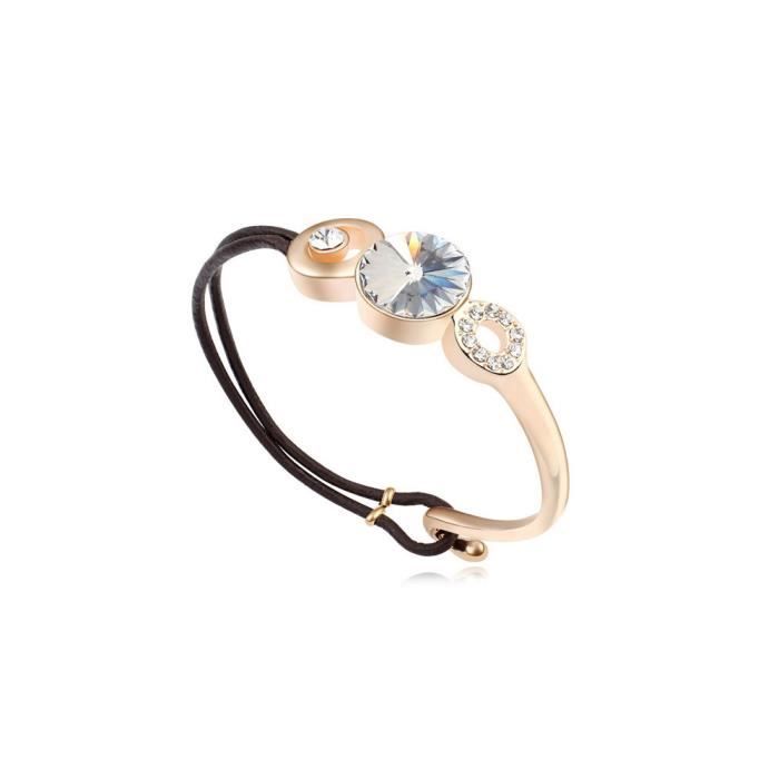 Bracelet Cuir et Cristal de Swarovski Elements Blanc