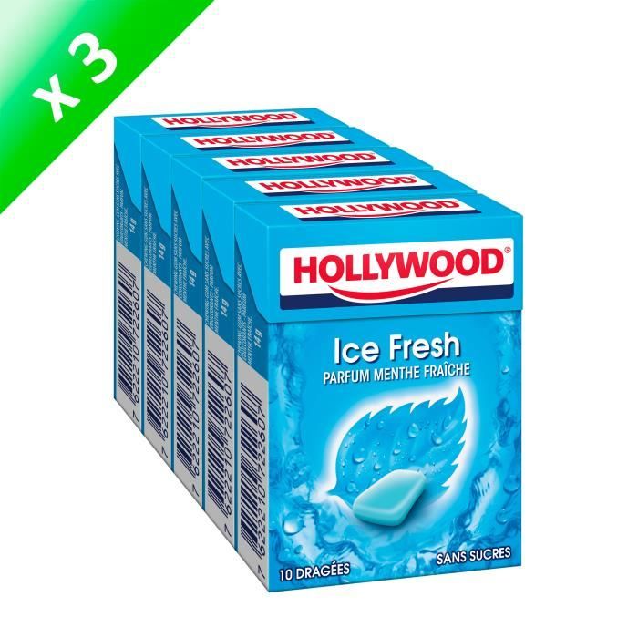 Hollywood IceFresh chewing-gum sans sucres 70g - LOT DE 3