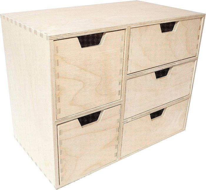 Mini Commode en Bois - Creative Deco - 5 Tiroirs - 36x20x28,5 cm (+-- 1 cm) - Coffre Beige Parfait à Décorer Peindre