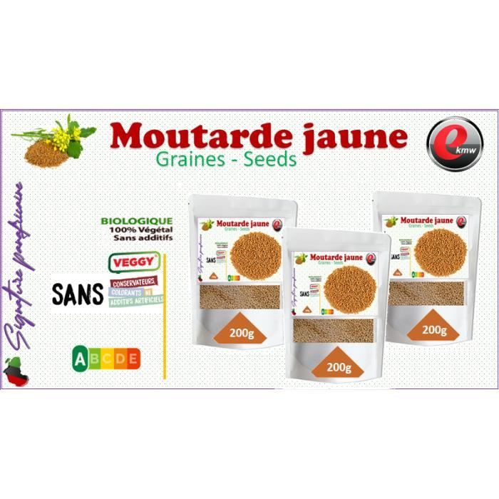 Graine De Moutarde Jaune - Graines De Moutardes Blanche - sélection panafricaine - 3x200g