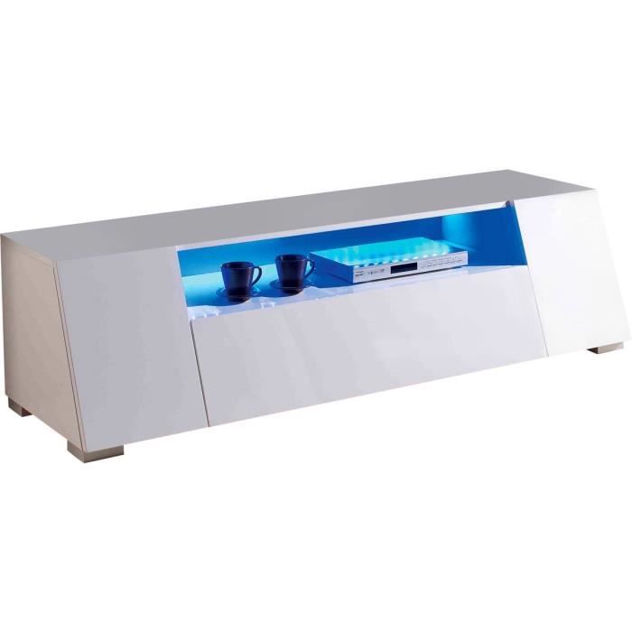 Meuble LED TV-Chlora-- 160 x 52 x 43,5 cm - Blanc laqué