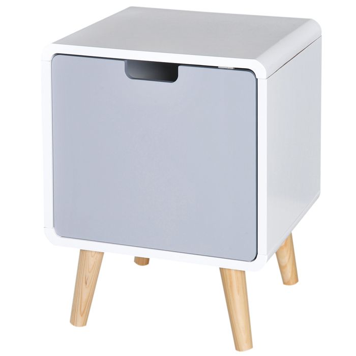 Chevet table de nuit design scandinave 40L x 38l x 50H cm placard bois massif pin MDF blanc bleu gris