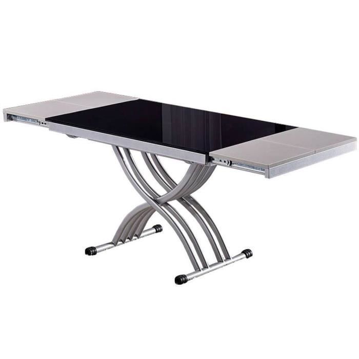 Table basse NEWFORM relevable extensible, plateau en verre noir noir verre trempé Inside75