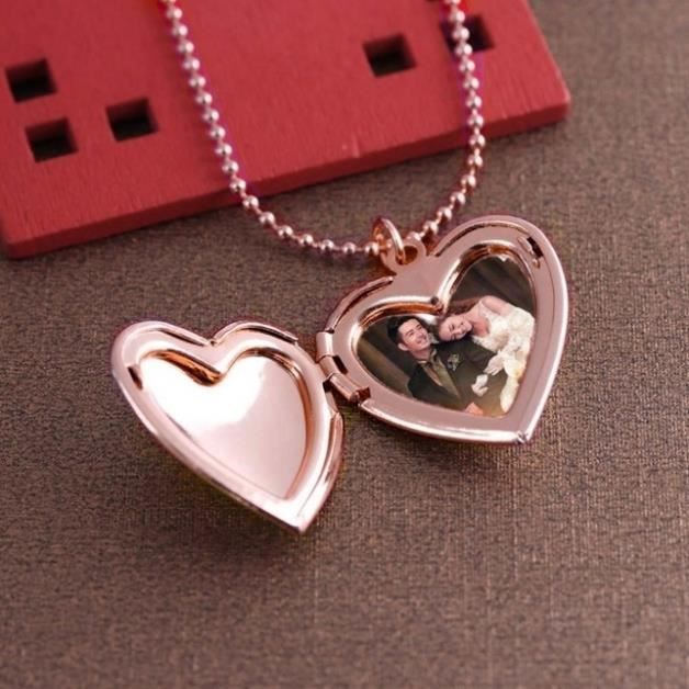 Collier - Médaillon Coeur pour Photo - Doré